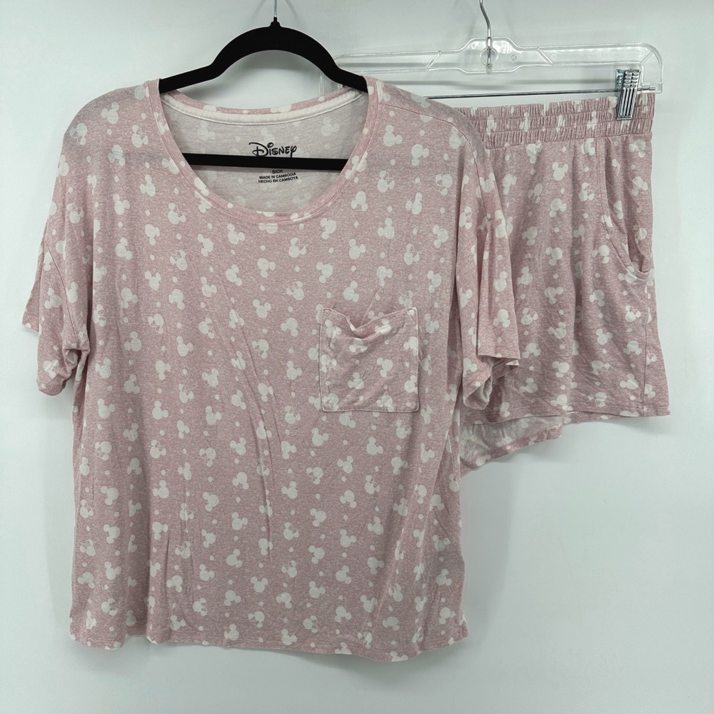 Disney Mickey Mouse Pink Heathered Pajama Set Top & Shorts Small ZRL17444MK